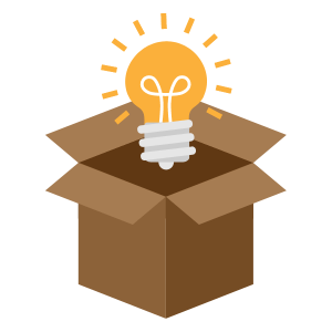 A brown cardboard box with a light bulb popping out.